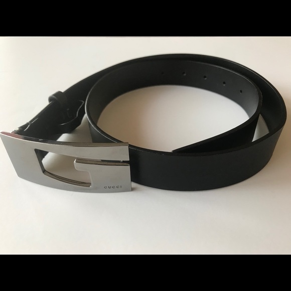 Gucci Accessories - Gucci || Vintage G Dark Silver Black Leather Belt